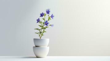 Photo of Jacobs Ladder flower in pot isolated on white background. Generative AI