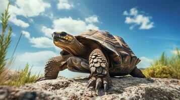 Photo of a Tortoise under Blue Sky. Generative AI