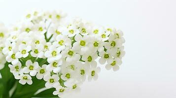 Photo of beautiful Sweet Alyssum flower isolated on white background. Generative AI