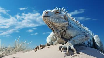 Photo of a Desert Iguana in a Desert with blue sky. Generative AI