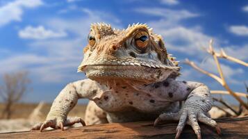 Photo of a Horned Toad under Blue Sky. Generative AI