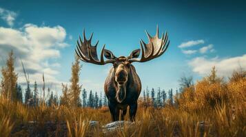 Photo of a Moose under Blue Sky. Generative AI