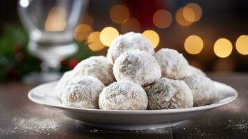 Photo of Snowball Cookies as a dish in a high-end restaurant. Generative AI