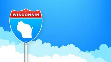 Wisconsin mapa en la carretera signo. Bienvenido a estado de Wisconsin. vector ilustración