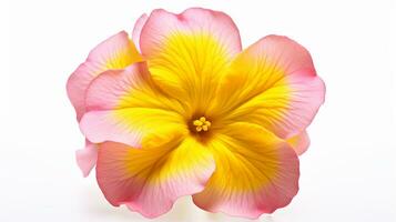 Photo of beautiful Primrose flower isolated on white background. Generative AI