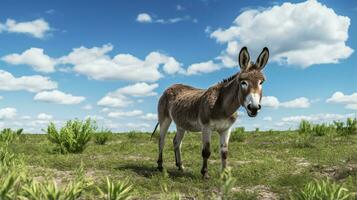 Photo of a Donkey in the Farmland. Generative AI