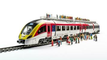 Displaying a 3D miniature Commuter Train. Generative AI photo