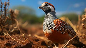 Close-up photo of a Quail looking any direction. Generative AI