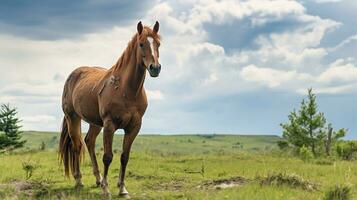 Photo of a Horse in the Farmland. Generative AI
