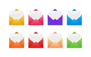 Multicolored envelopes set on white background. Vector stock illustration