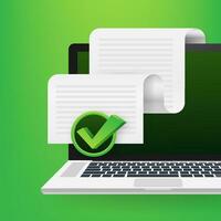 Documents icon. Stack of paper sheets. Confirmed or approved document. Vector stock illustration