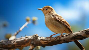 Photo of a Nightingale under Blue Sky. Generative AI