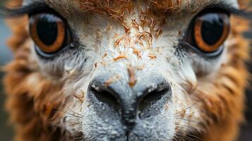 Close-up photo of a Alpaca looking any direction. Generative AI