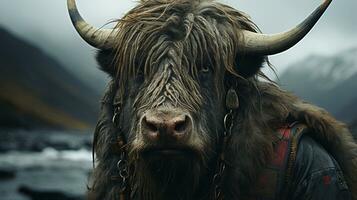 Close-up photo of a Yak looking any direction. Generative AI