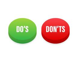 Do's and Don'ts button. Flat simple thumb up symbol minimal round logotype element set. Vector illustration