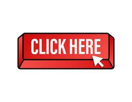 Click here button with hand pointer clicking. Vector stock illustration