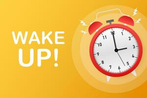 Wake up poster with alarm clock. Vector illustration.