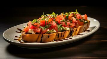 Photo of Summer Bruschetta as a dish in a high-end restaurant. Generative AI