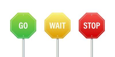 Go, wait, and stop traffic signs. Color set. Vector stock illustration