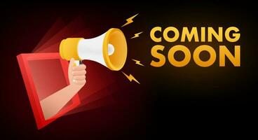 Megaphone label with coming soon. Megaphone banner. Web design. Vector stock illustration