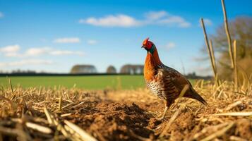 Photo of a Pheasant in the Farmland. Generative AI