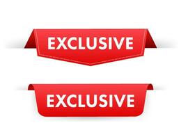 Red exclusive ribbon. Quality design element. Price tag. Vector stock illustration