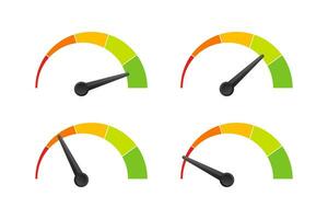 Rating customer satisfaction meter. Different emotions art design from red to green. Abstract concept graphic element of tachometer, speedometer, indicators, score. Vector stock illustration