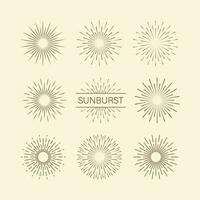 Sunburst set gold style isolated on background for logotype, emblem, logo, tag. Firework explosion, star. Vector stock illustration