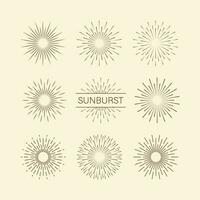 Sunburst set gold style isolated on background for logotype, emblem, logo, tag. Firework explosion, star. Vector stock illustration