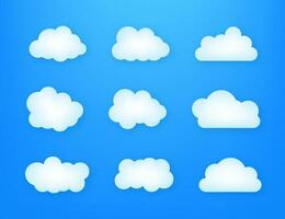 Set of blue sky, clouds. Cloud icon, cloud shape. Set of different clouds. Vector illustration