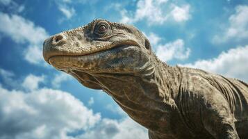 Photo of a Komodo Dragon under Blue Sky. Generative AI