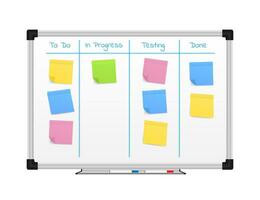 Board with Color Sticky Notes and Markers for Management. Weekly planner vector