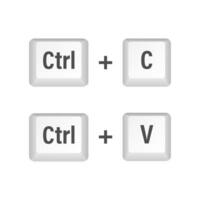 Ctrl C and Ctrl V computer keyboard buttons. Desktop interface. Web icon. Vector stock illustration