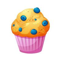 A cup of muffin with blueberry topping vector