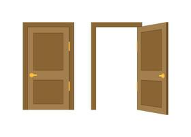 Open end closed door. Interior design. Business concept. Front view. Home office concept. Business success. Vector illustration