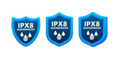 IPX8 waterproof, water resistance level information sign. vector