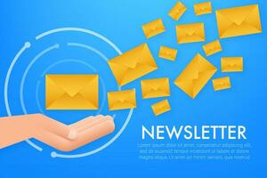 Envelope with a newsletter concept. Open message with the document. Subscribe to newsletter concept. Vector stock illustration