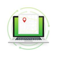 GPS navigator pointer on city map, from place to place. Vector illustration