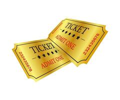 Realistic golden show ticket. Old premium cinema entrance tickets vector