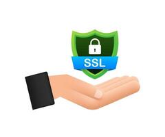 Secure connection icon vector illustration isolated on white background, flat style secured ssl shield symbols on hand