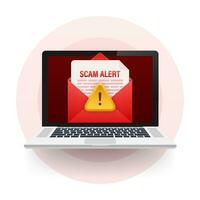 Scam alert. Hacker attack and web security vector concept, phishing scam. Network and internet security. Vector illustration