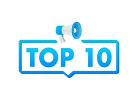 Top 10   Top Ten colorful label on white background. Vector stock illustration.