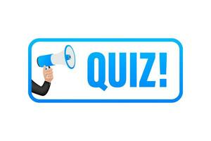 Megaphone label with quiz. Megaphone banner. Web design. Vector stock illustration