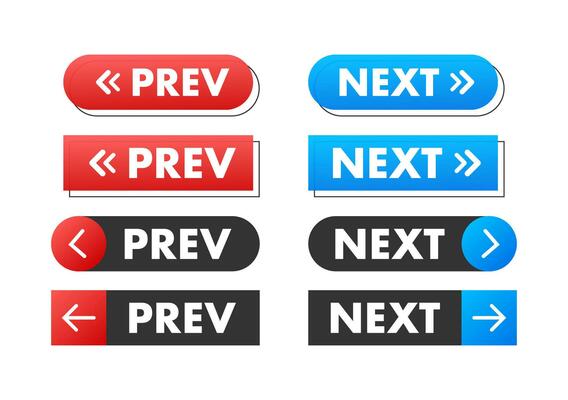 Prev, next label. Next and previous button. Web buttons. Vector stock illustration