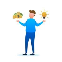 Man choosing between two options idea and money. Vector stock illustration