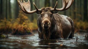 Close-up photo of a Moose looking any direction. Generative AI