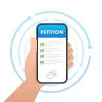 Petition form on phone screen. Making choice, democracy. Public welfare support vector