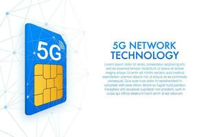 5G Sim Card. Isometric view. Mobile telecommunications technology symbol. Vector illustration