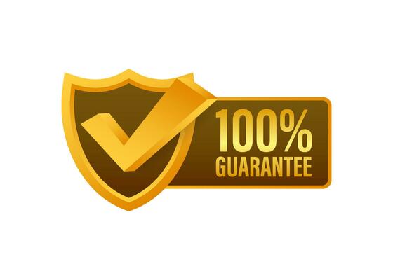 Ribbon with gold 100 guarantee. Banner sale. Business circle. Approval icon. Vector stock illustration