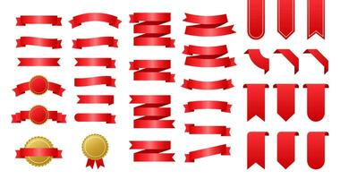 Red ribbons banners. Set of ribbons. Vector illustration.